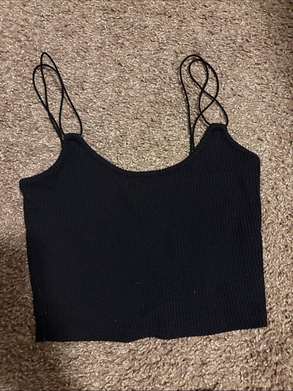 Lulu's Black Ribbed Double-Strap Crop Camisole